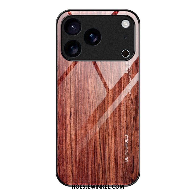Cover Hoesje iPhone 17 Pro Telefoonhoesje Gehard Glas Met Houtstructuur