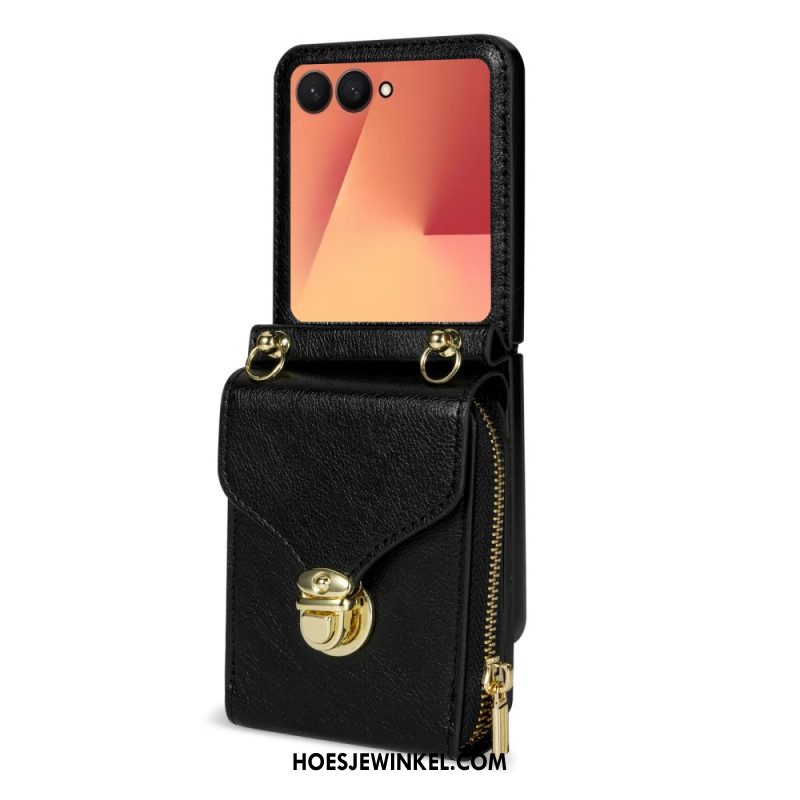 Cover Samsung Galaxy Z Flip 7 Portemonnee Met Rits En Schouderband