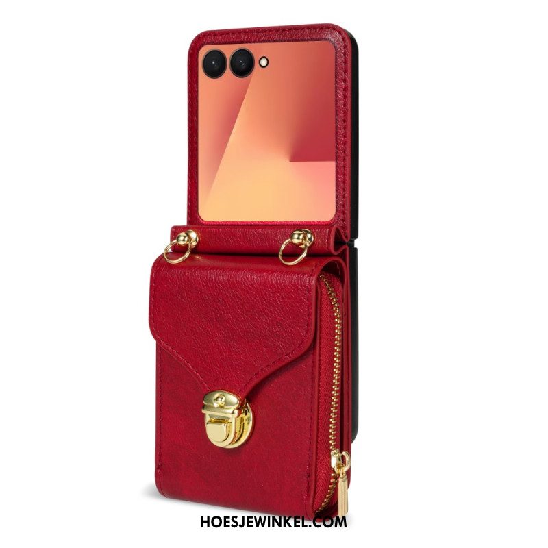 Cover Samsung Galaxy Z Flip 7 Portemonnee Met Rits En Schouderband