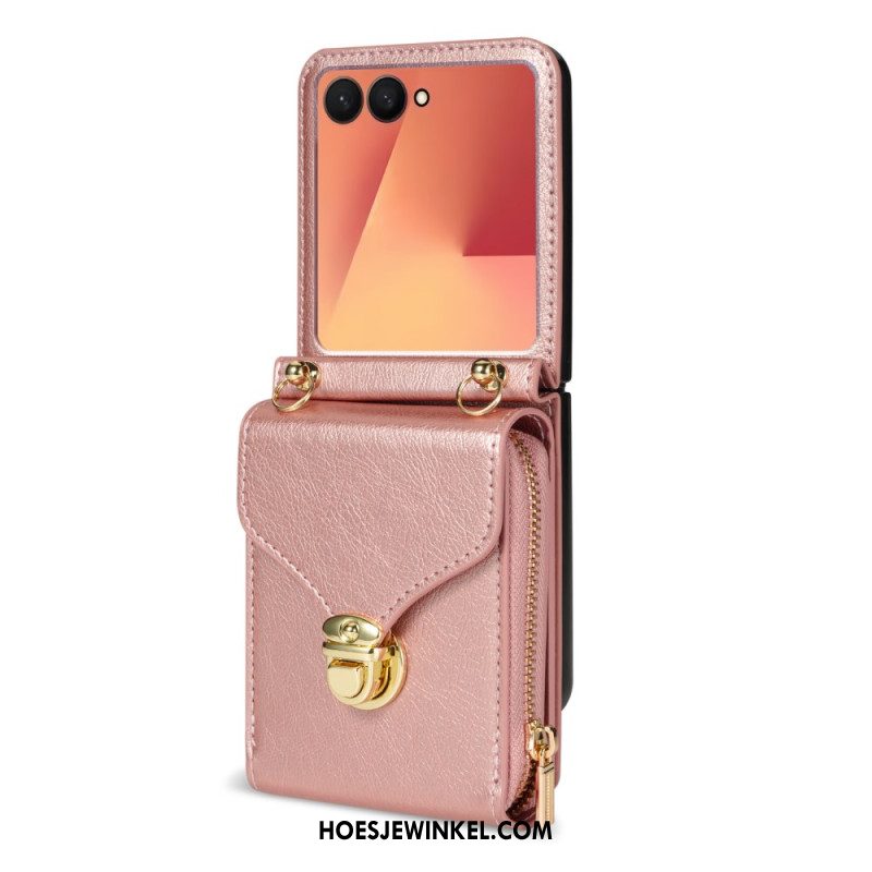 Cover Samsung Galaxy Z Flip 7 Portemonnee Met Rits En Schouderband