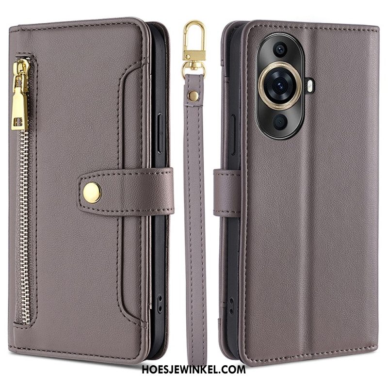 Flip Case Leren Huawei Nova 11 Pro Portemonnee Met Band En Schouderband