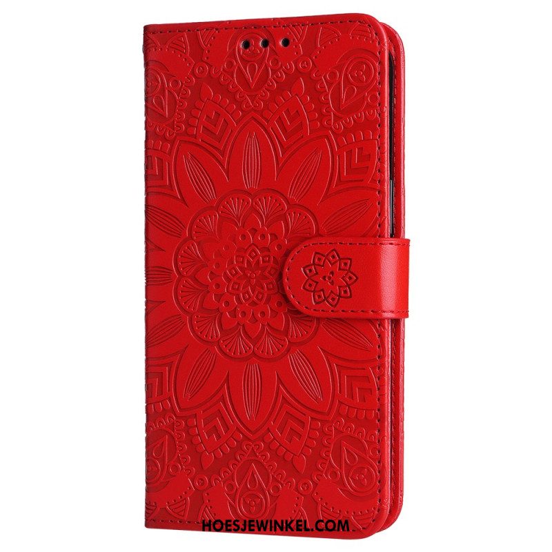 Flip Case Leren Oneplus 12 5g Zonnebloempatroon Met Riempje