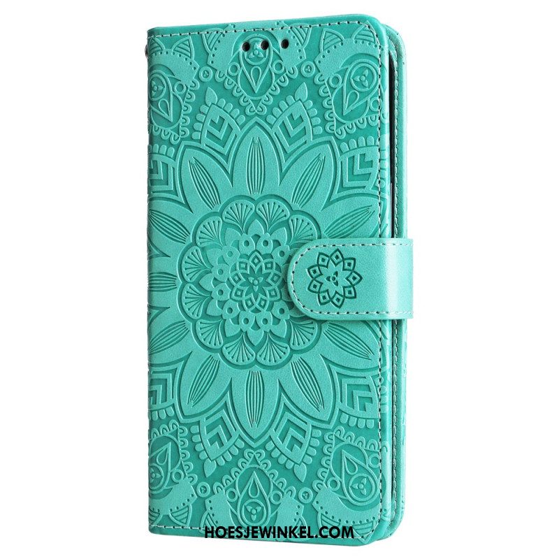 Flip Case Leren Oneplus 12 5g Zonnebloempatroon Met Riempje