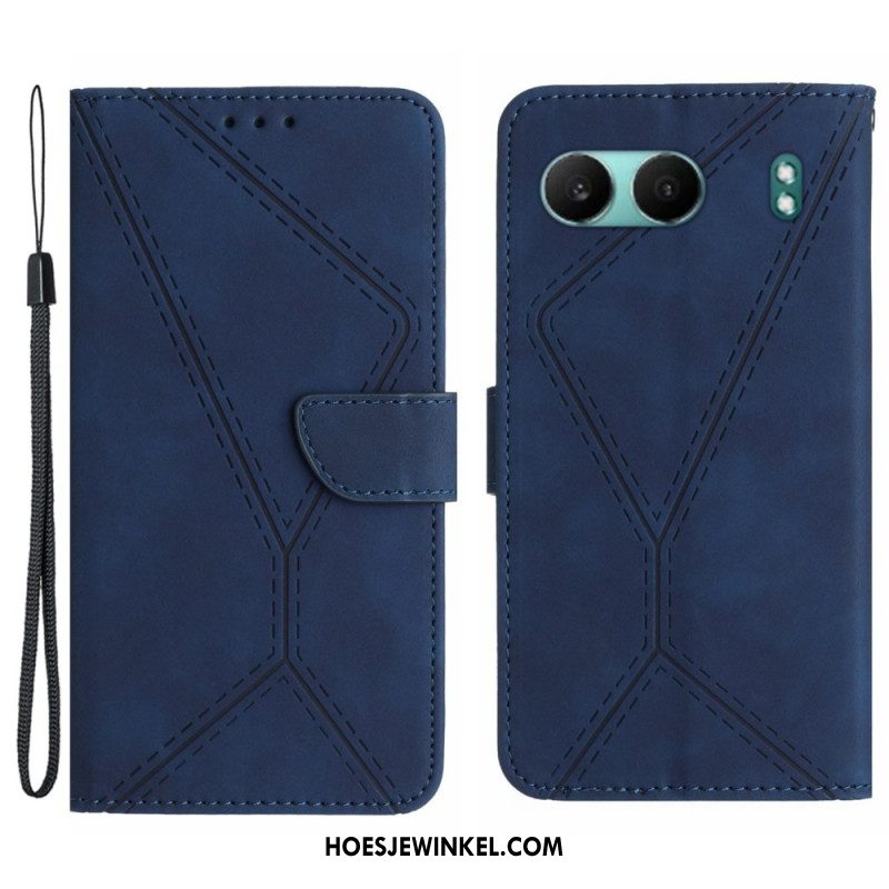 Flip Case Leren Oneplus Nord 4 Bandje Met Strepen En Trekkoordjes