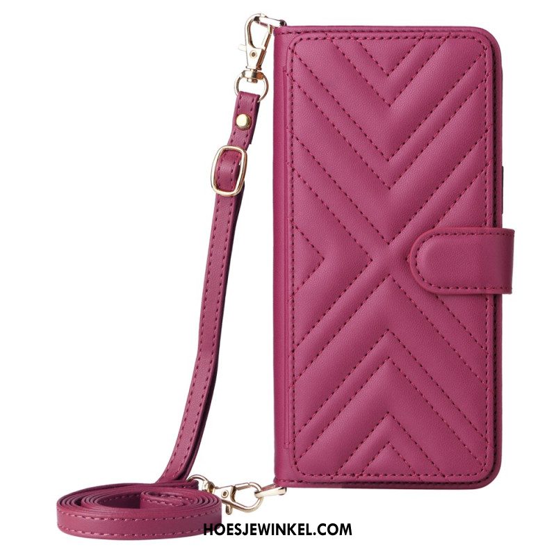 Flip Case Leren Oppo Reno 14 Pro 5g Gewatteerd Met Bandje En Polsbandje