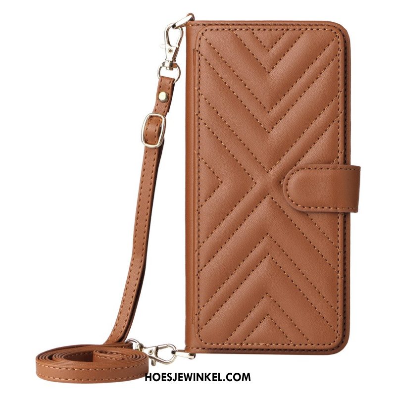 Flip Case Leren Oppo Reno 14 Pro 5g Gewatteerd Met Bandje En Polsbandje