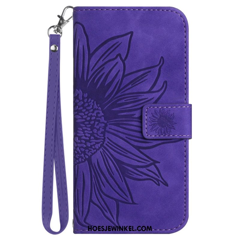 Flip Case Leren Samsung Galaxy S25 5g Edge Zonnebloemprint Met Bandje