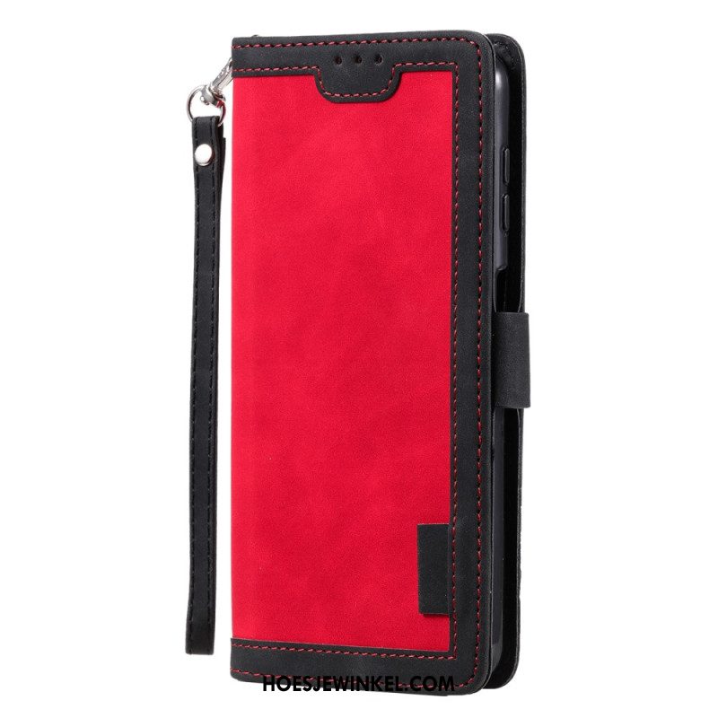 Flip Case Leren Samsung Galaxy S25 Plus 5g Vintage Suède-effect Met Bandje