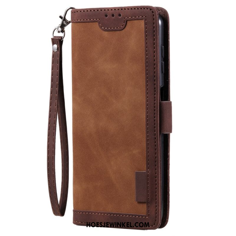 Flip Case Leren Samsung Galaxy S25 Plus 5g Vintage Suède-effect Met Bandje