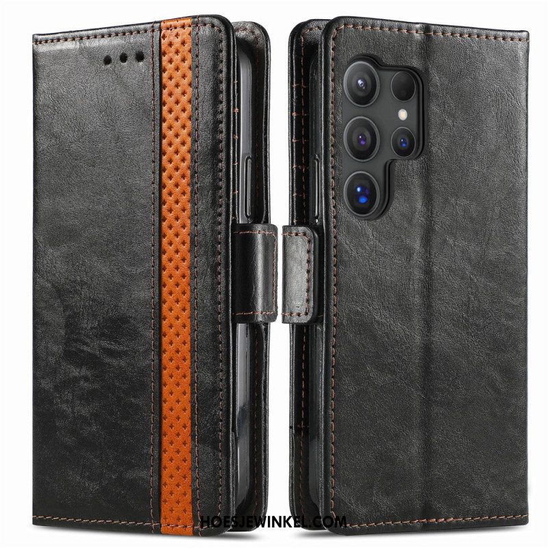 Flip Case Leren Samsung Galaxy S25 Ultra 5g Tweekleurige Rfid-blokkerende Portemonnee
