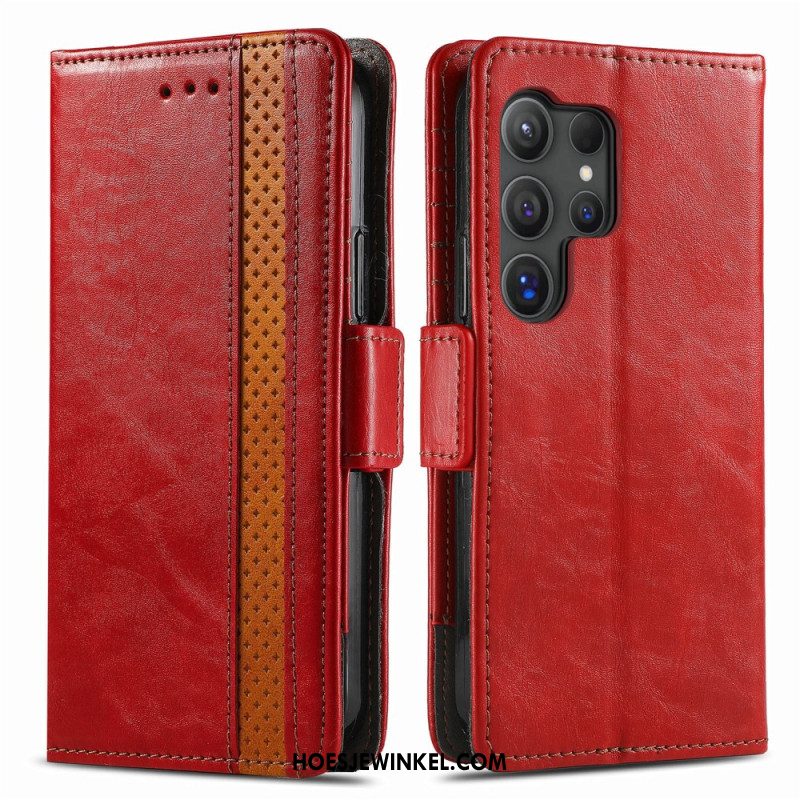 Flip Case Leren Samsung Galaxy S25 Ultra 5g Tweekleurige Rfid-blokkerende Portemonnee