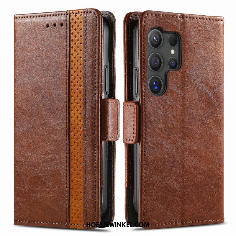 Flip Case Leren Samsung Galaxy S25 Ultra 5g Tweekleurige Rfid-blokkerende Portemonnee