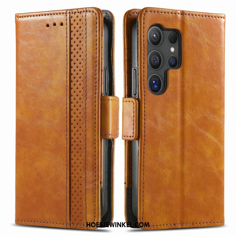 Flip Case Leren Samsung Galaxy S25 Ultra 5g Tweekleurige Rfid-blokkerende Portemonnee