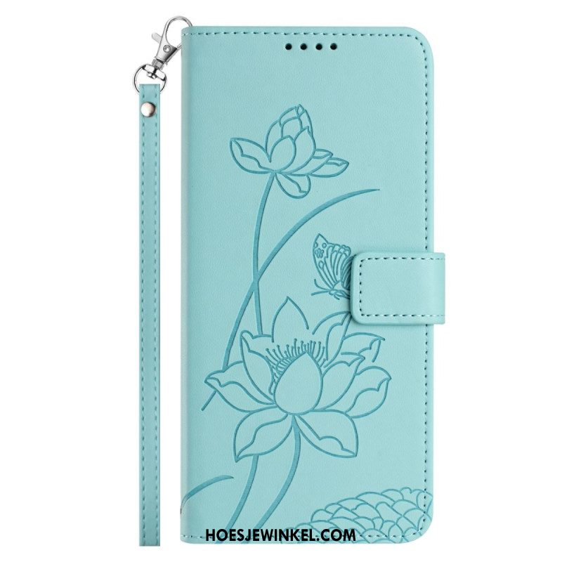 Flip Case Leren Samsung Galaxy S26 Lotuspatroon Met Bandje