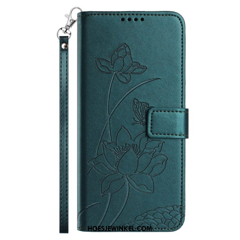 Flip Case Leren Samsung Galaxy S26 Lotuspatroon Met Bandje