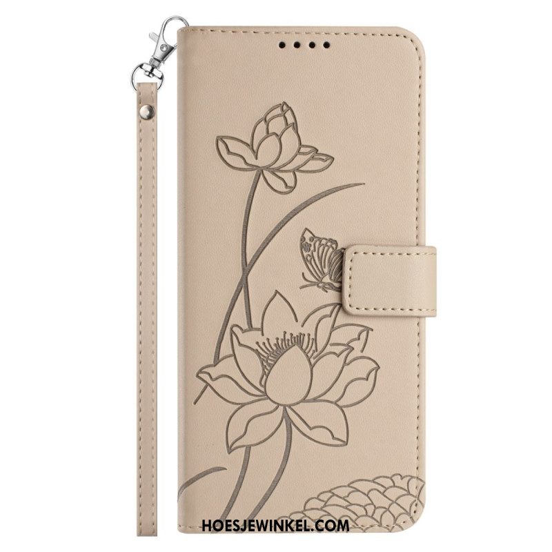 Flip Case Leren Samsung Galaxy S26 Plus Lotuspatroon Met Bandje