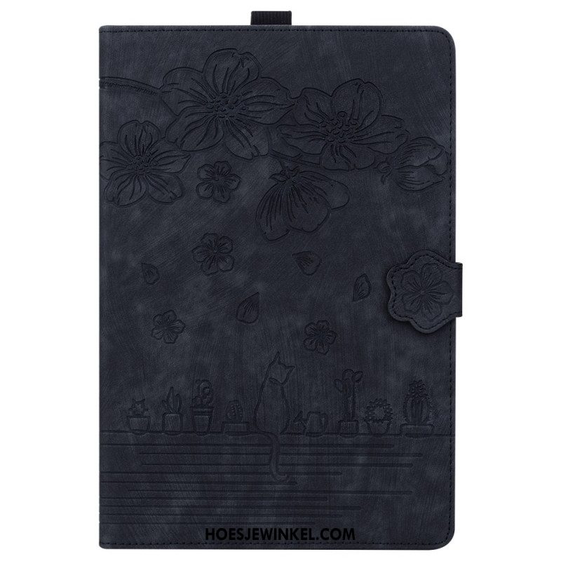 Flip Case Leren Samsung Galaxy Tab S11 Ultra Kattenscène Met Suède-effect