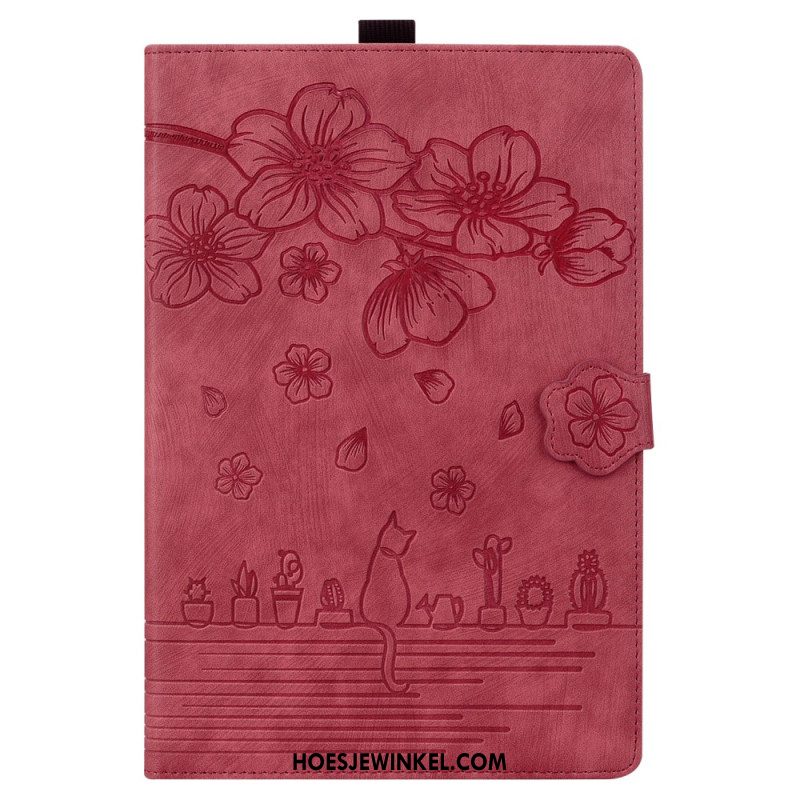 Flip Case Leren Samsung Galaxy Tab S11 Ultra Kattenscène Met Suède-effect