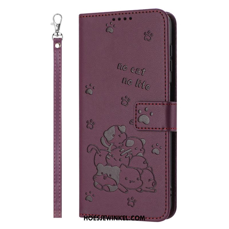 Flip Case Leren Sony Xperia 1 Vii Cartoonkatten Met Bandjes