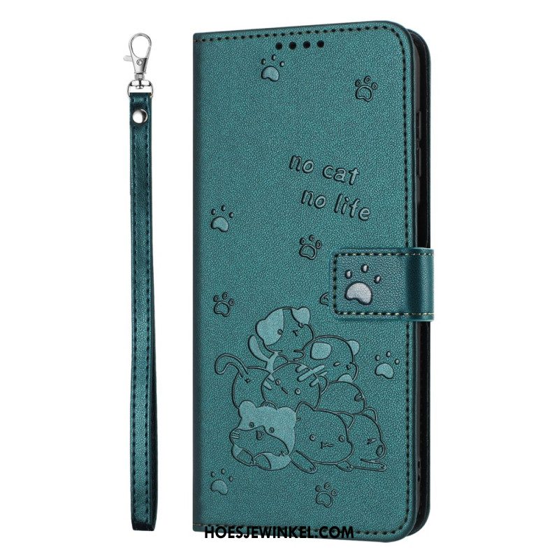 Flip Case Leren Sony Xperia 1 Vii Cartoonkatten Met Bandjes
