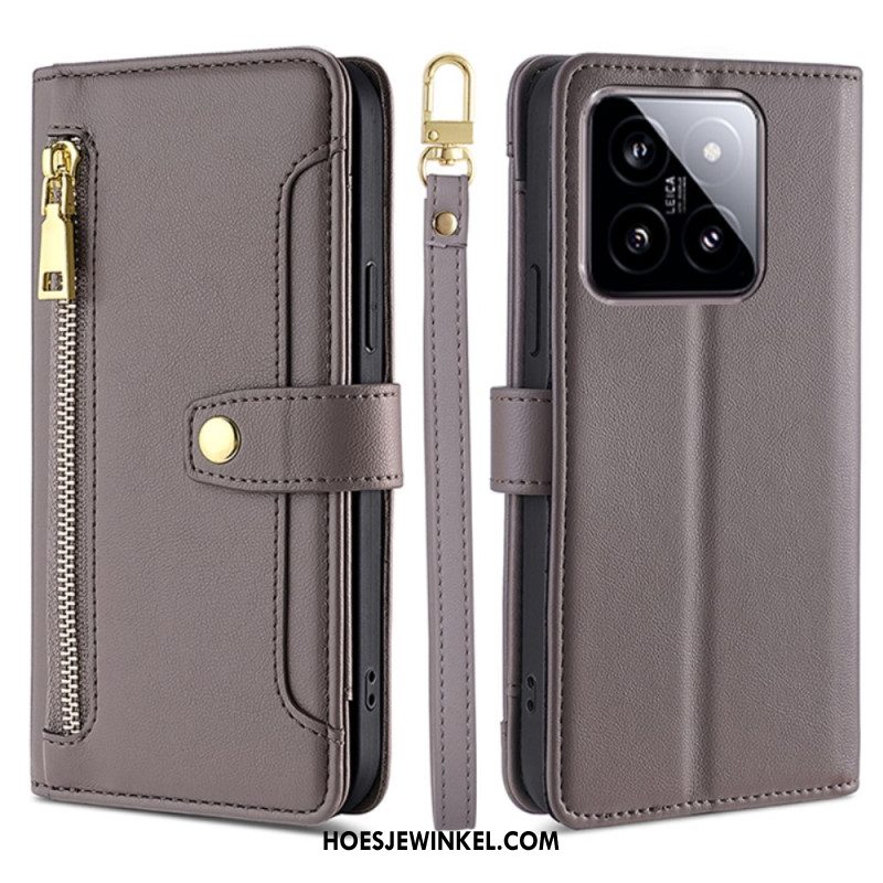 Flip Case Leren Xiaomi 14 Portemonnee Met Band En Schouderband