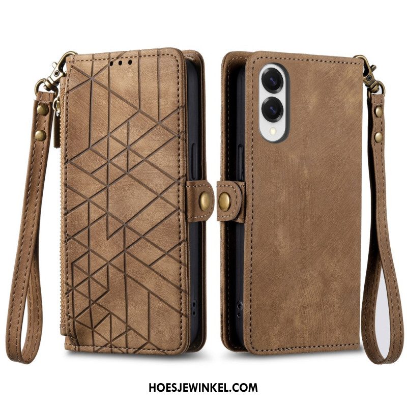 Flip Case Leren Xiaomi Redmi Note 14 4g Geometrische Lijnen Met Bandje