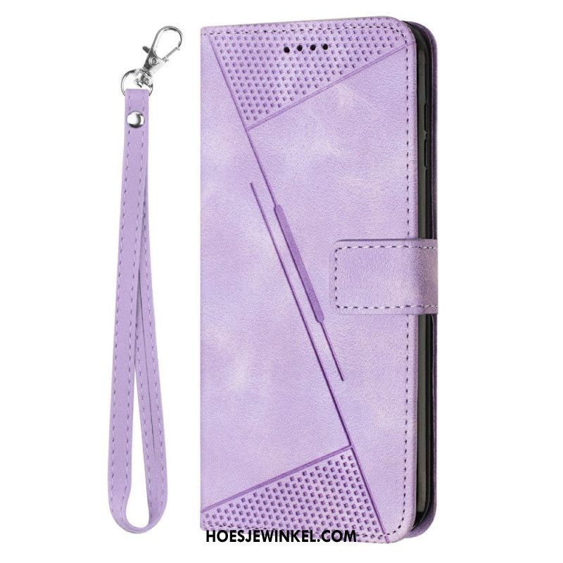 Flip Case Leren Xiaomi Redmi Note 14 4g Geometrische Lijnen Met Bandje