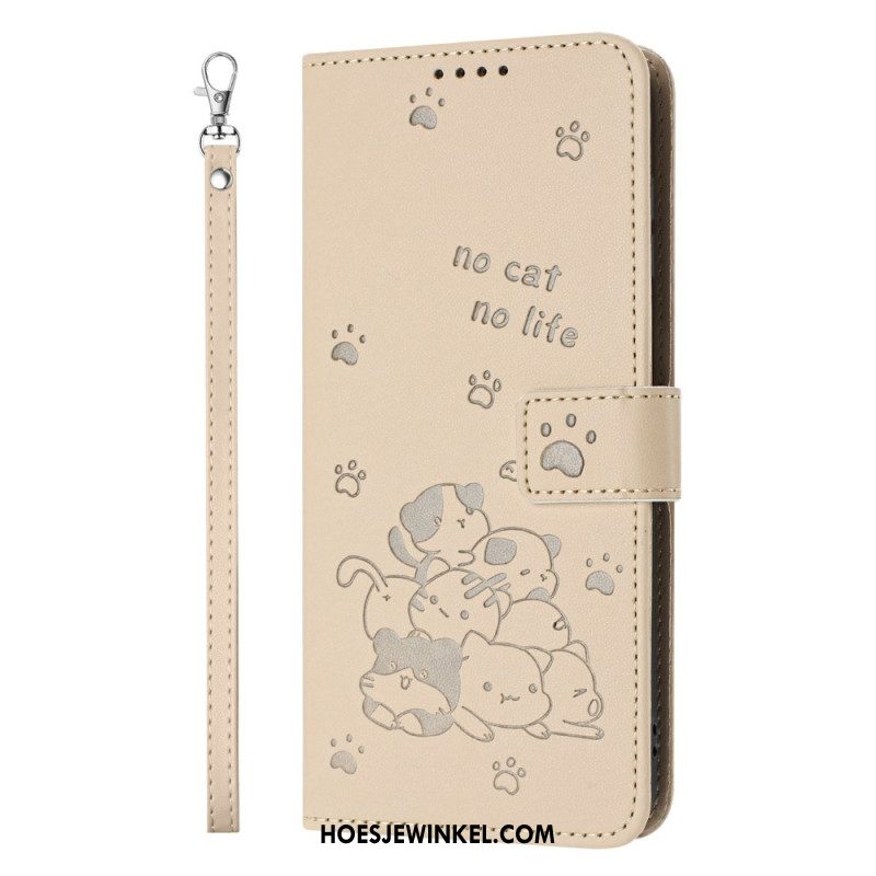 Flip Case Leren Xiaomi Redmi Note 14 4g Kleine Katjes Met Bandje