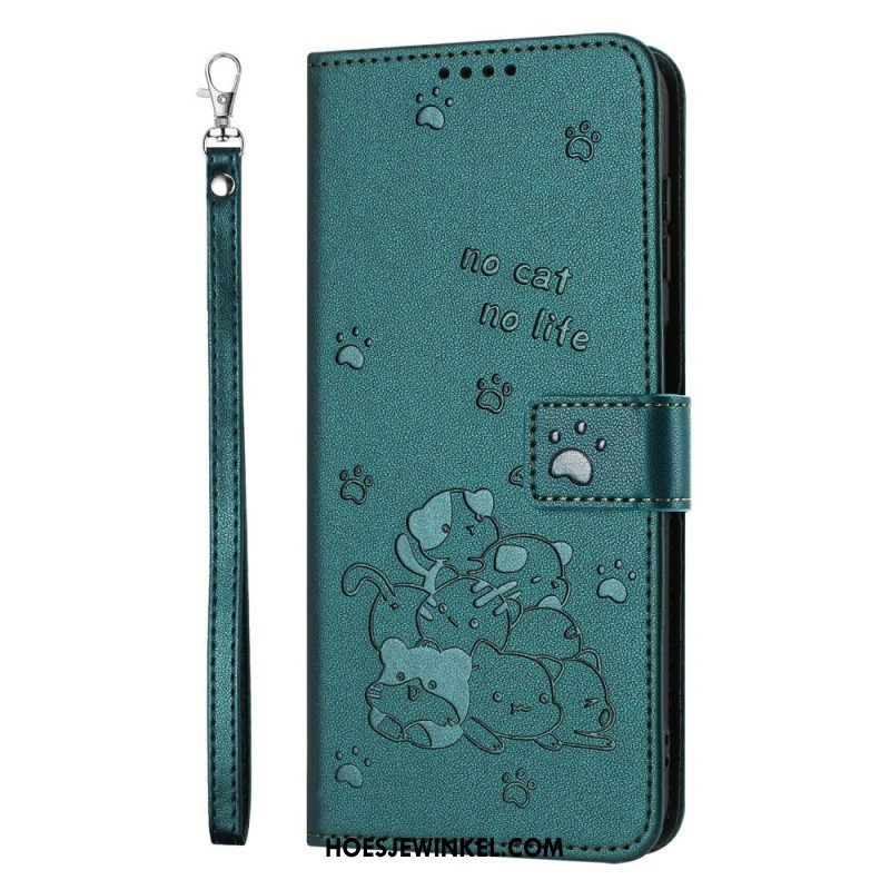 Flip Case Leren Xiaomi Redmi Note 14 4g Kleine Katjes Met Bandje
