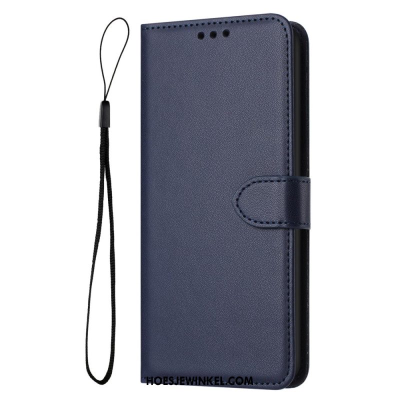 Flip Case Leren Xiaomi Redmi Note 14 5g Klassiek Kunstleer Met Bandje