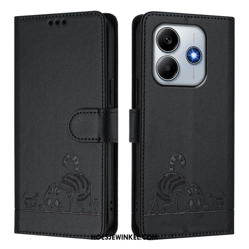 Flip Case Leren Xiaomi Redmi Note 14 5g Rfid-beschermende Kat Scène