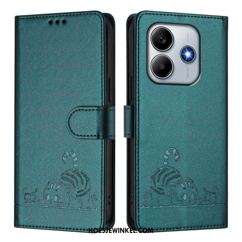 Flip Case Leren Xiaomi Redmi Note 14 5g Rfid-beschermende Kat Scène