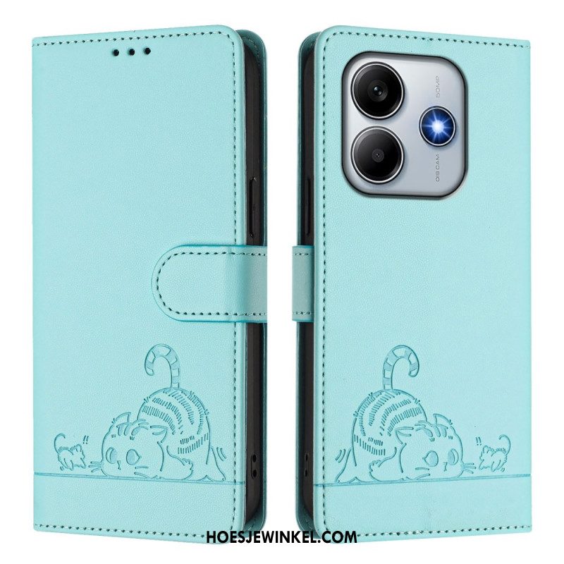 Flip Case Leren Xiaomi Redmi Note 14 5g Rfid-beschermende Kat Scène
