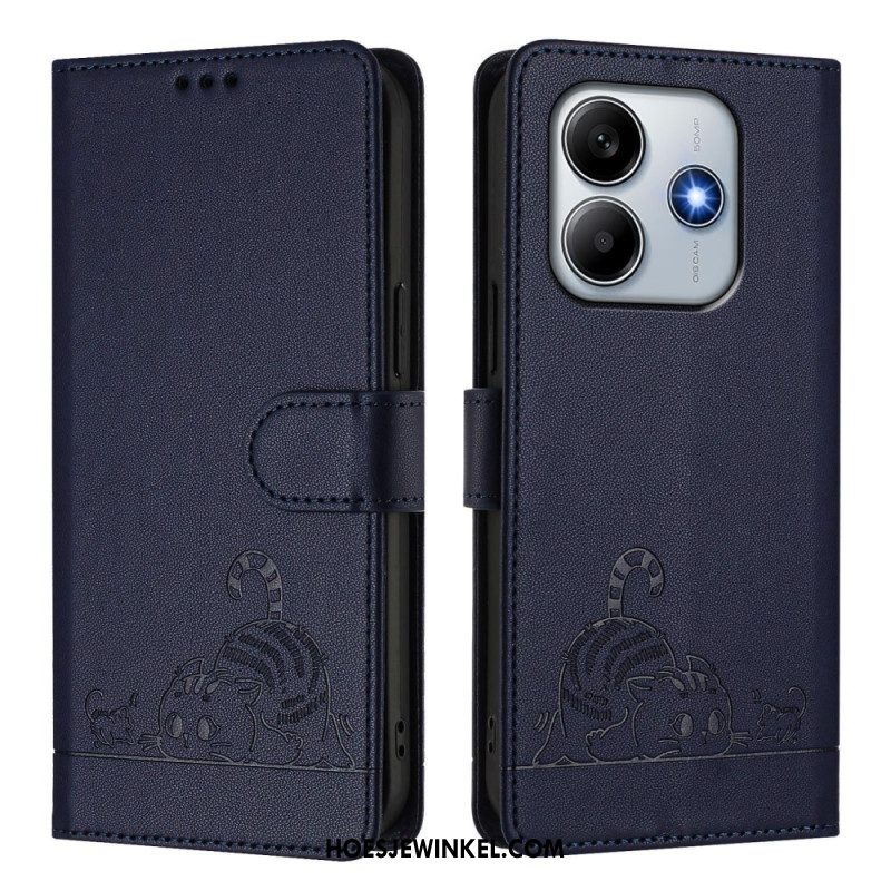 Flip Case Leren Xiaomi Redmi Note 14 5g Rfid-beschermende Kat Scène