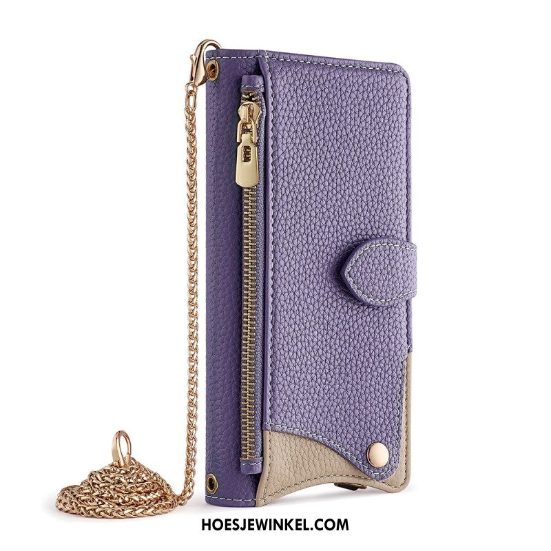 Flip Case Leren Xiaomi Redmi Note 14 Pro 4g Tweekleurige Portemonnee Met Ketting