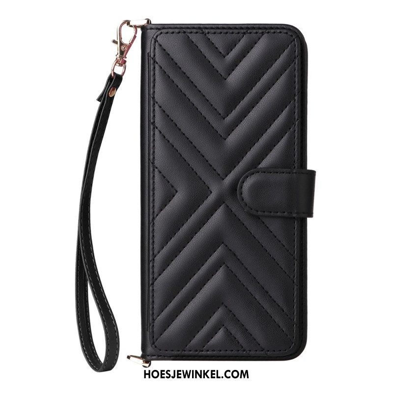 Flip Case Leren Xiaomi Redmi Note 15 5g Gewatteerd Met Schouderbandje En Bandje