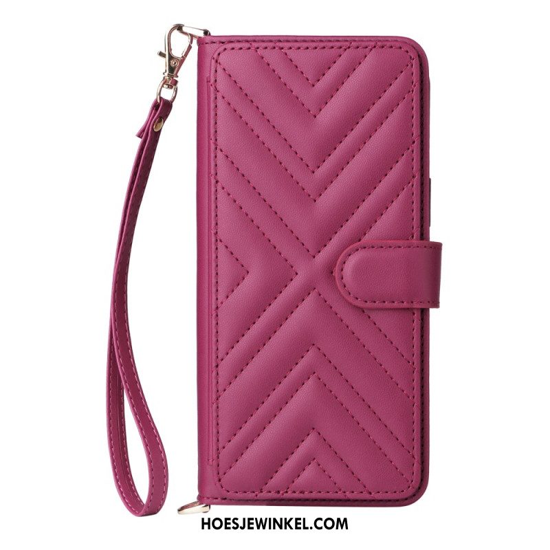 Flip Case Leren Xiaomi Redmi Note 15 5g Gewatteerd Met Schouderbandje En Bandje