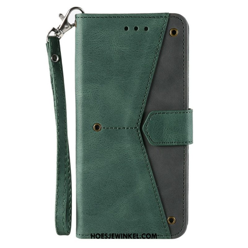 Flip Case Leren Xiaomi Redmi Note 15 Pro Plus 5g Tweekleurige Portemonnee Met Retro Bandje