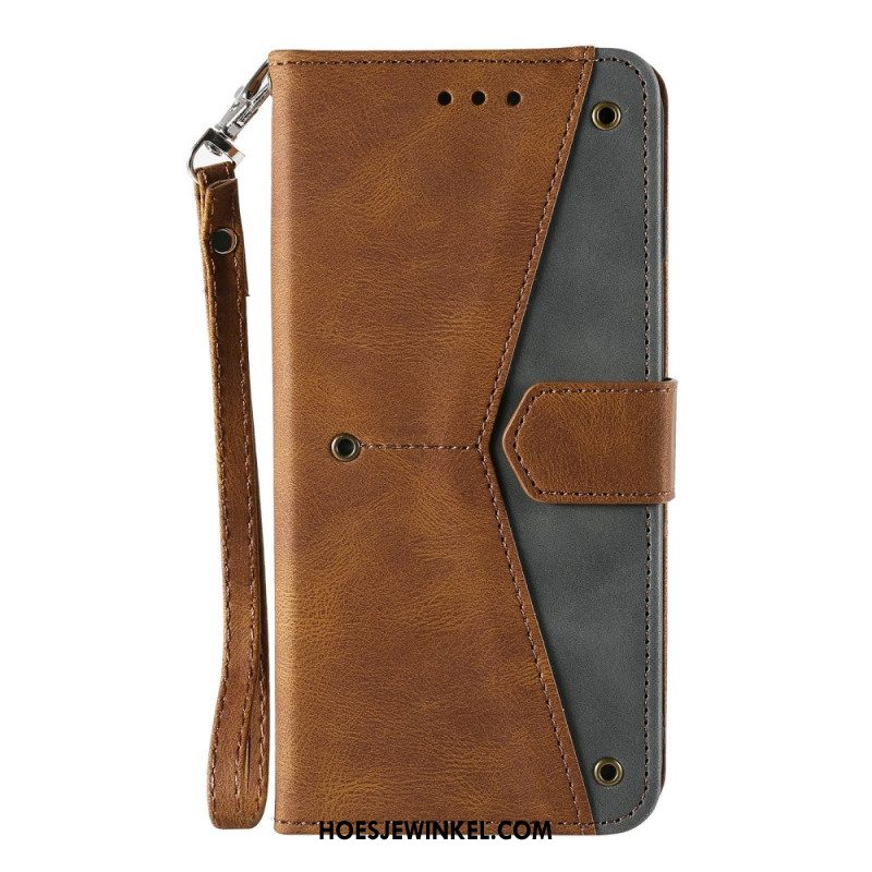 Flip Case Leren Xiaomi Redmi Note 15 Pro Plus 5g Tweekleurige Portemonnee Met Retro Bandje