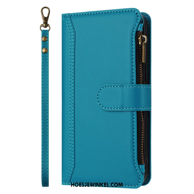 Flip Case Leren iPhone 17 Pro Portemonnee Met 9 Kaartsleuven En Draagkoord