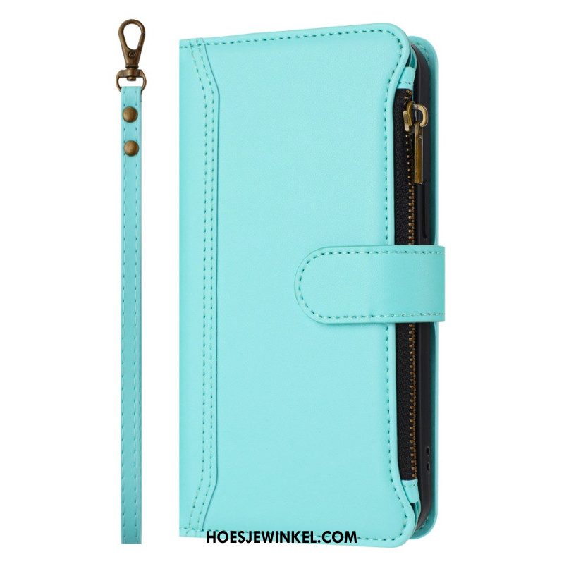 Flip Case Leren iPhone 17 Pro Portemonnee Met 9 Kaartsleuven En Draagkoord