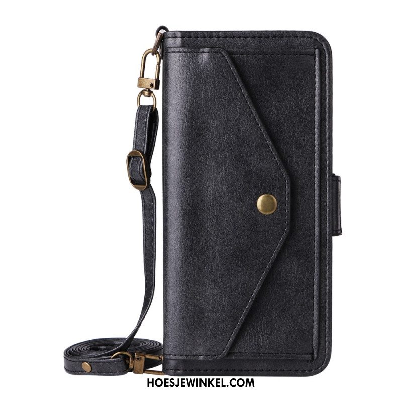 Flip Case Leren iPhone 17 Pro Retro Portemonnee Met Schouderband