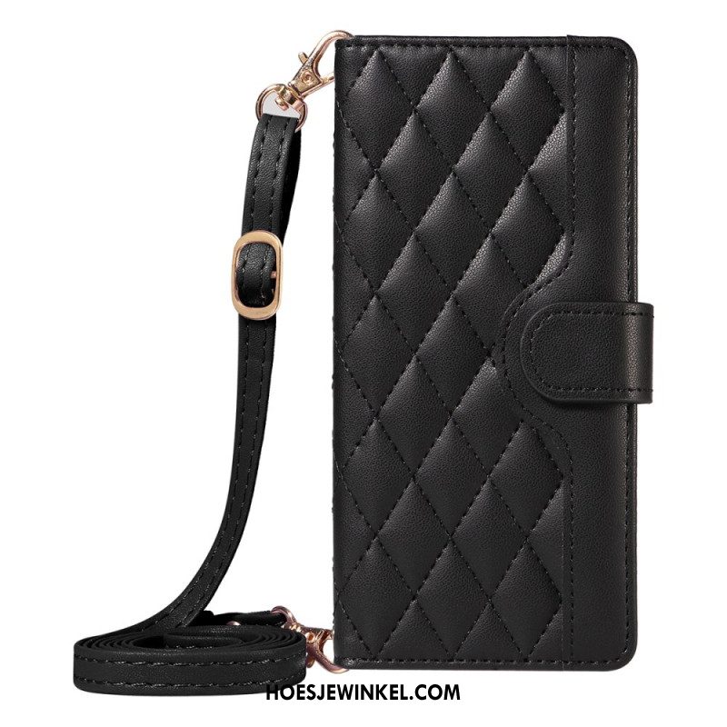 Flip Case Leren iPhone Air Gewatteerd Met Riempje En Schouderriem