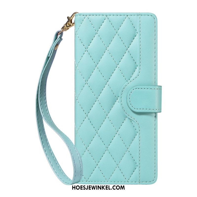 Flip Case Leren iPhone Air Gewatteerd Met Riempje En Schouderriem