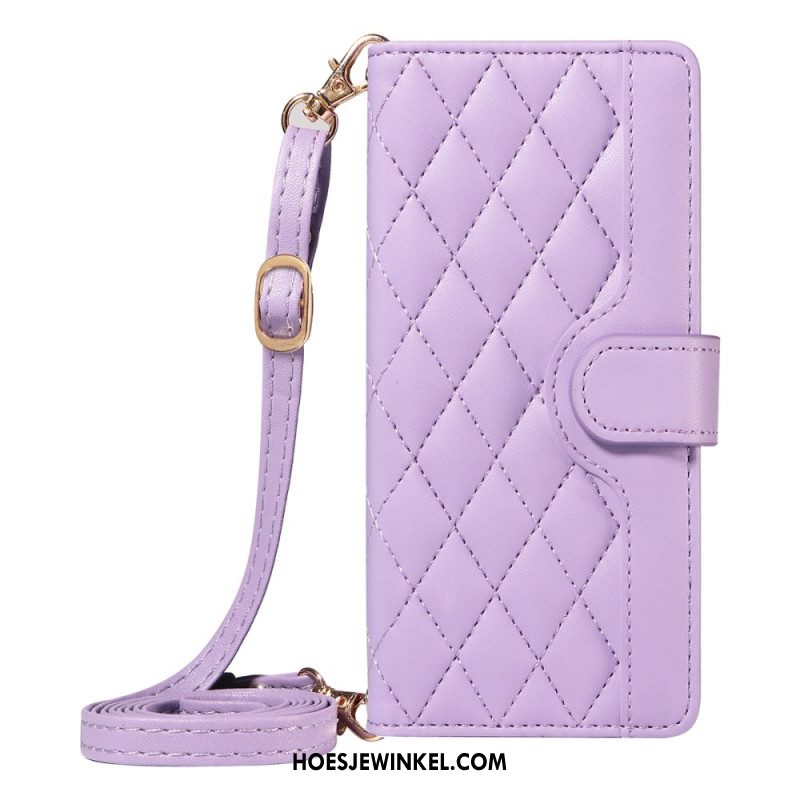 Flip Case Leren iPhone Air Gewatteerd Met Riempje En Schouderriem