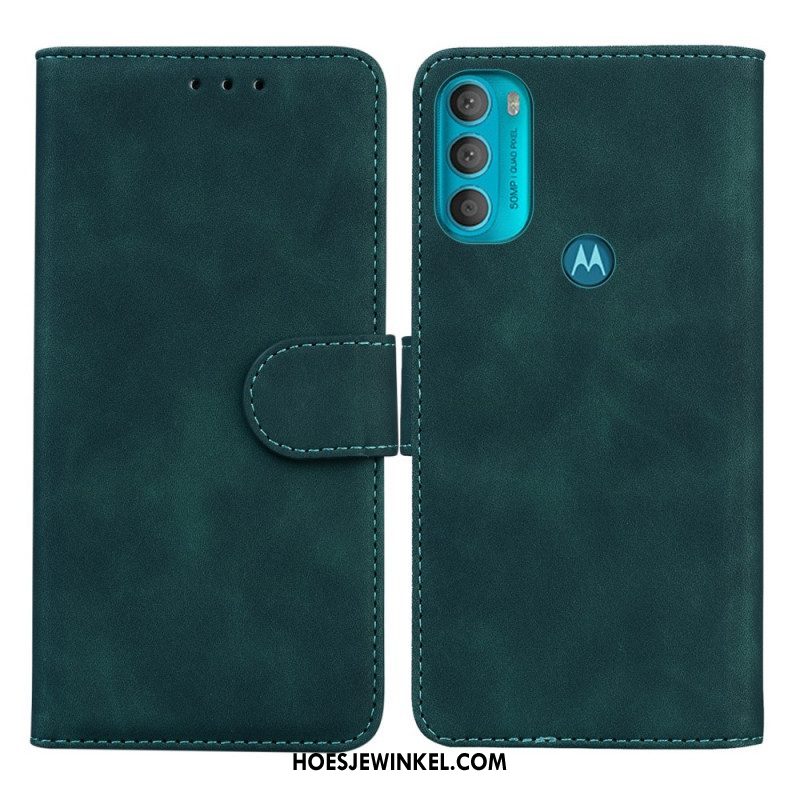 Flip Case voor Moto G71 5G Monochroom Leereffect