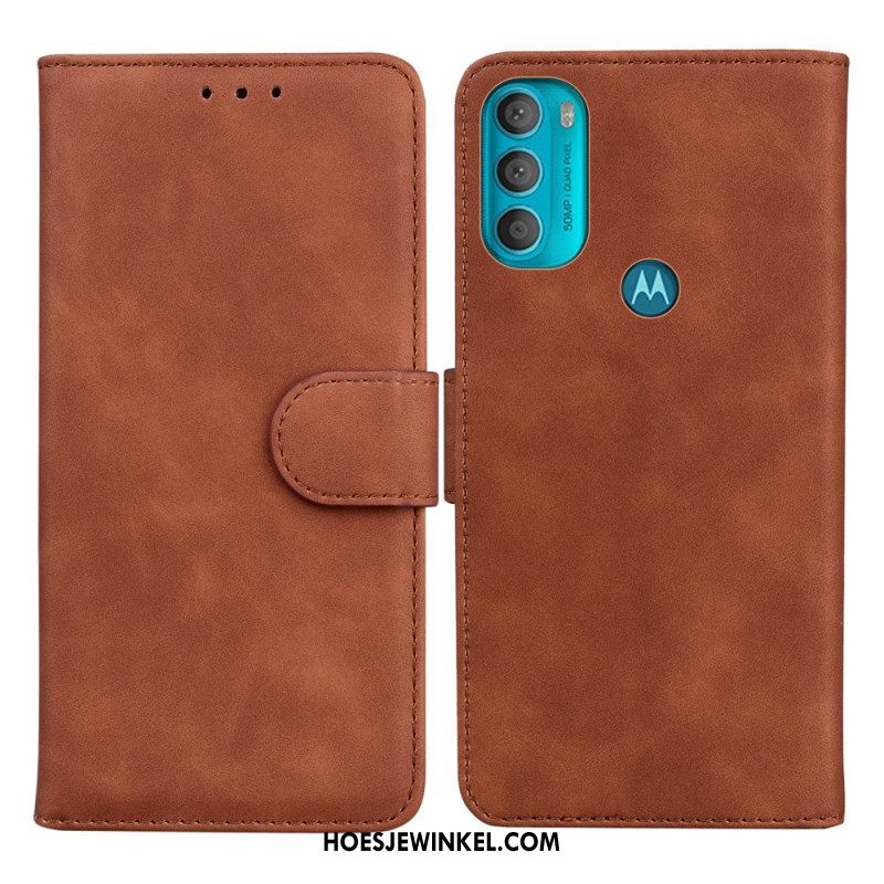 Flip Case voor Moto G71 5G Monochroom Leereffect