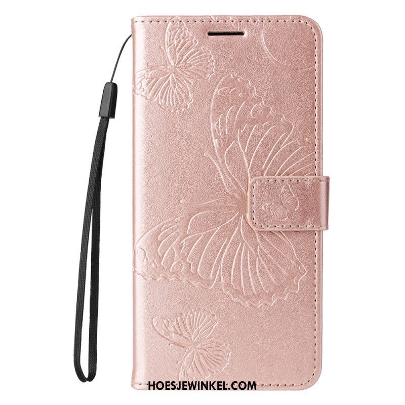 Flip Case voor Moto G73 5G Met Ketting Gigantische Riemvlinders