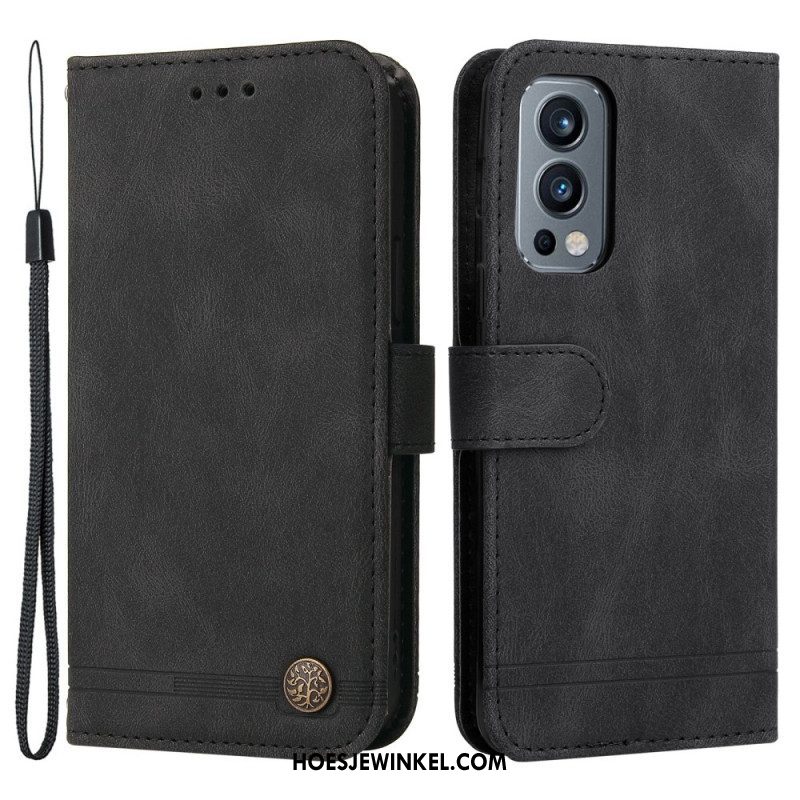 Flip Case voor OnePlus Nord 2 5G Klinknagel En Riem Van Imitatieleer