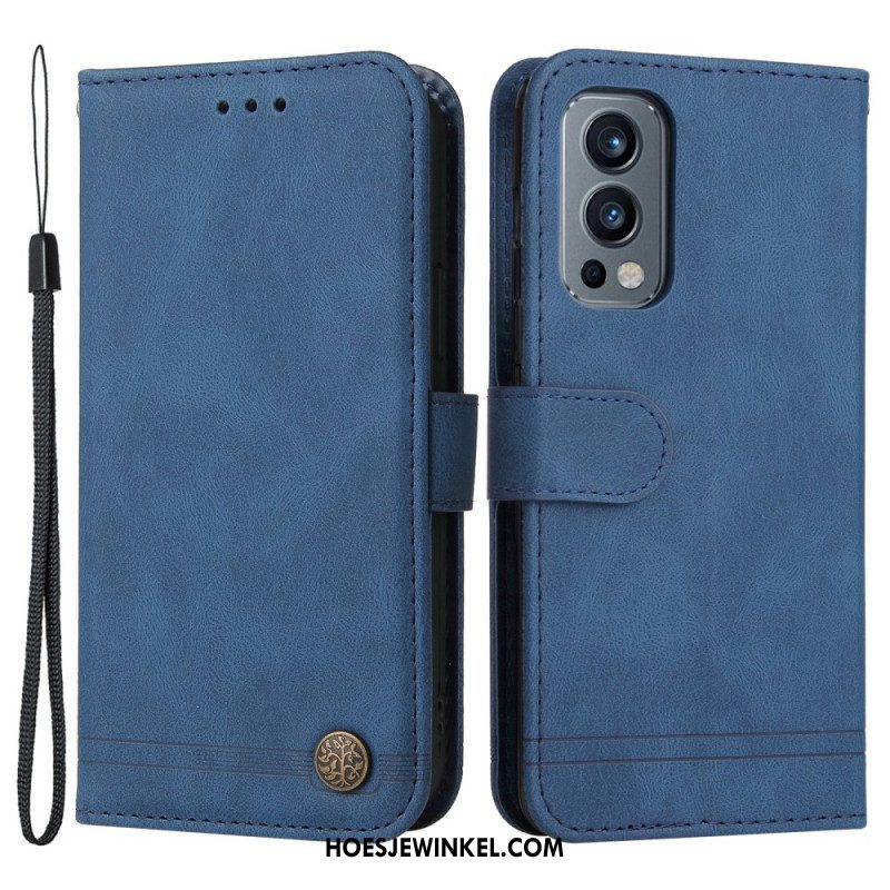 Flip Case voor OnePlus Nord 2 5G Klinknagel En Riem Van Imitatieleer